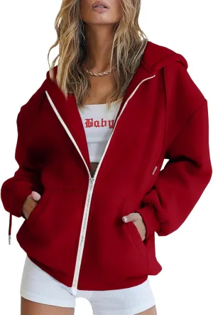 Zip Up Hoodies for Women Oversized Long Sleeve Sweatshirts Casual Y2K Fashion Jackets with Pockets 2024 Fall